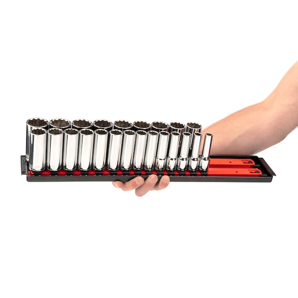 1/2 Inch Drive 12-Point Socket Set With Rails, 46-Piece (10-32 Mm)